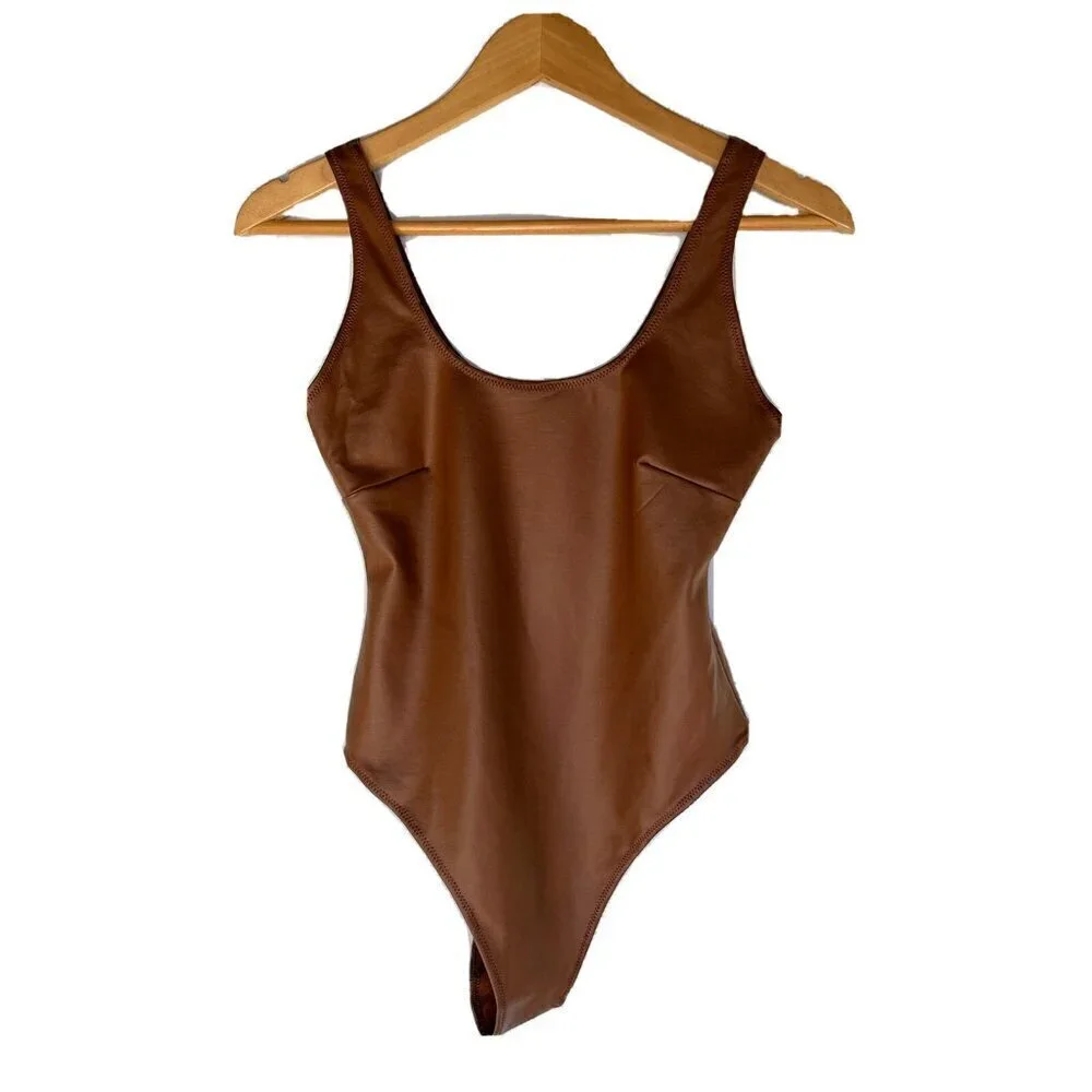 Skims Kim Kardashian Wet Jersey Tank Thong Bodysuit Copper Size S